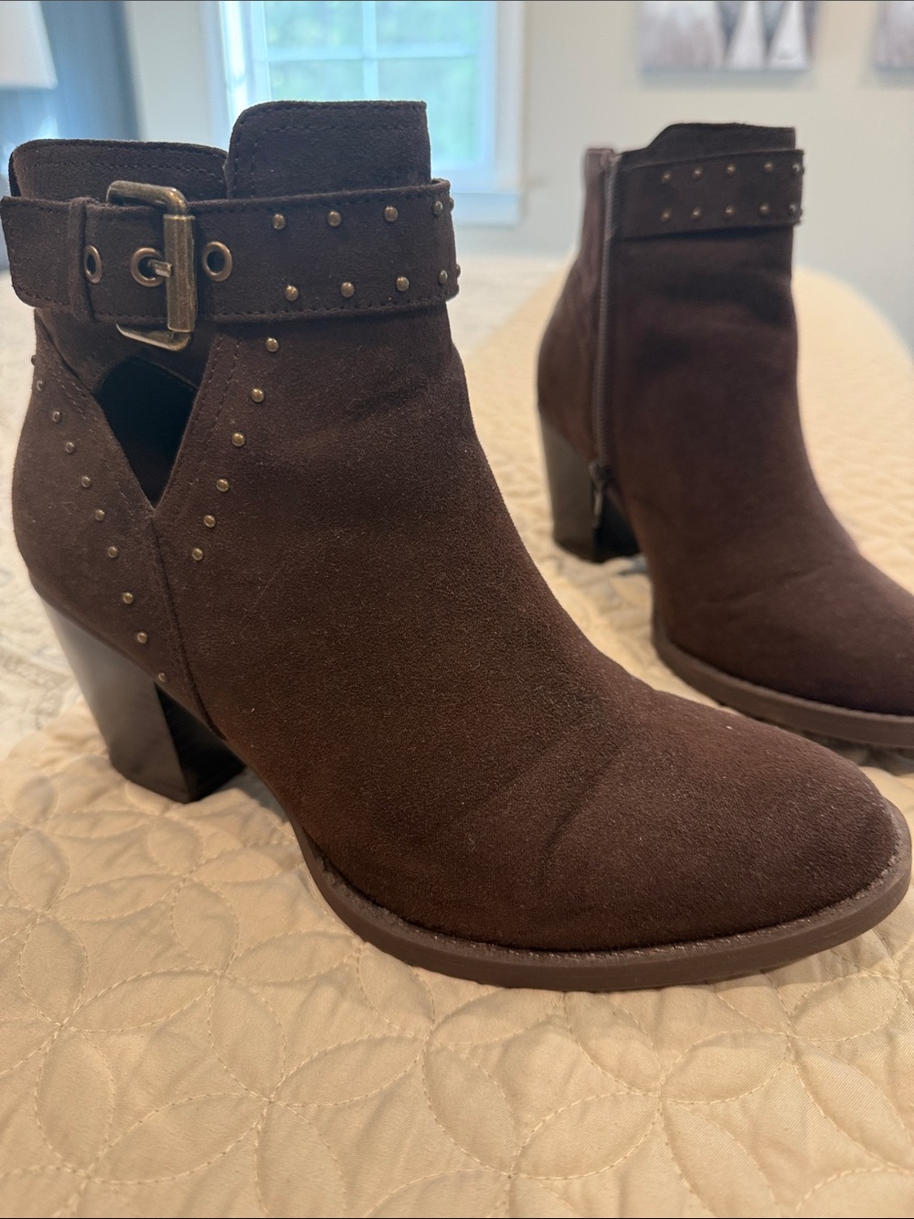 Market & Spruce Chocolate Brown Suede Studded Ankle Booties
